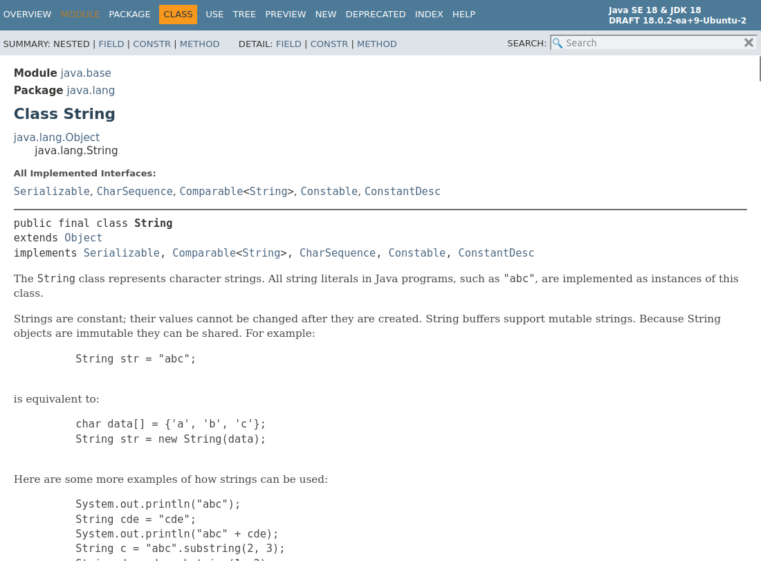 JavaDoc der Klasse String